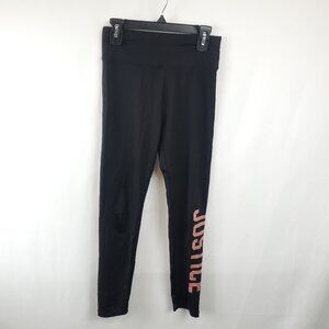 Justice Girls Sz 10 Black Leggings JUSTICE Pink Glitter Sparkle Logo Leg